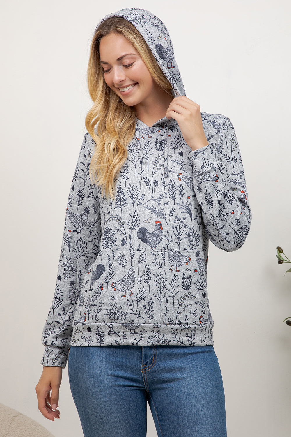 Rooster Floral Pullover Hoodie
