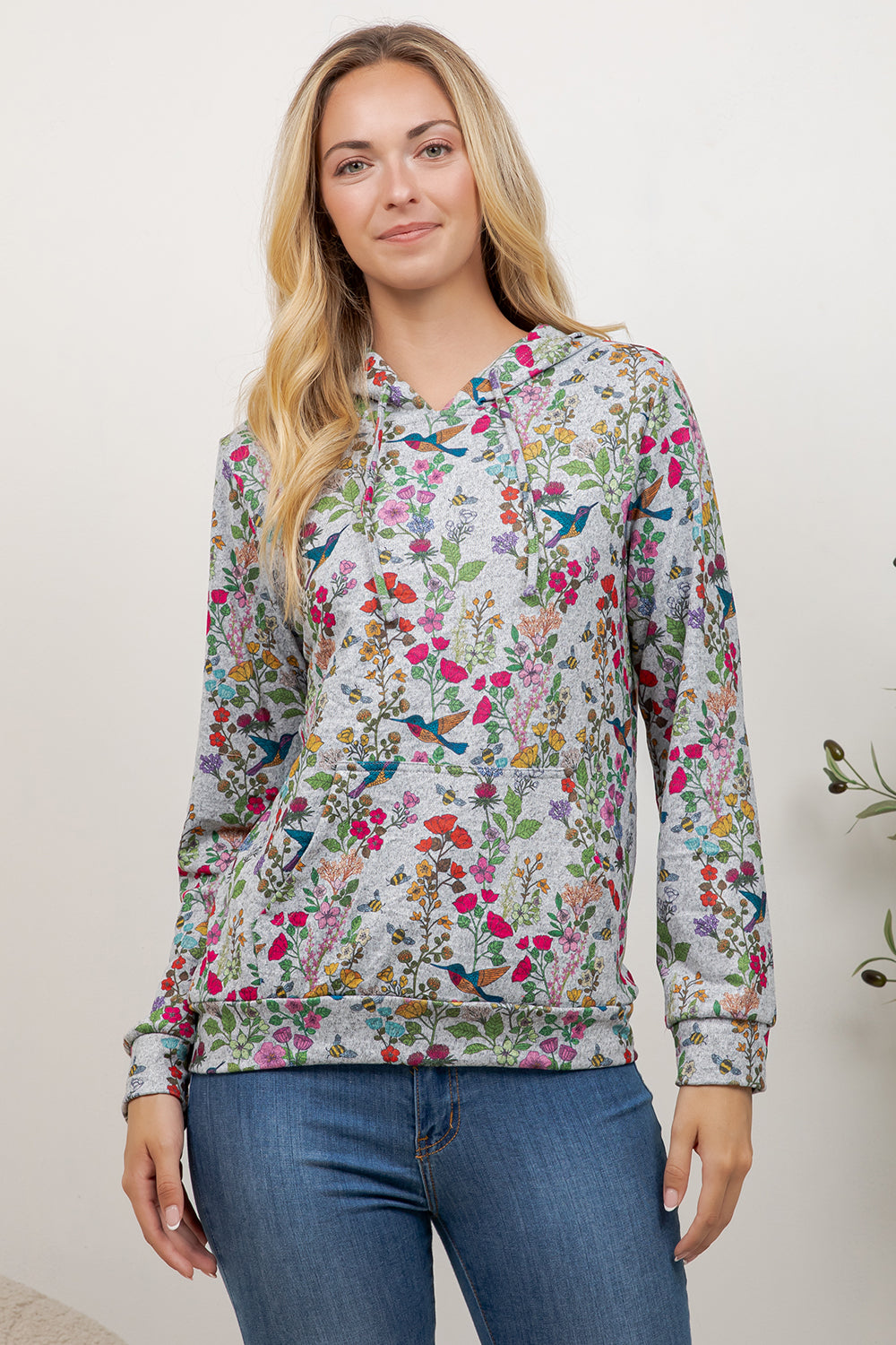Colorful Flower Garden Print Pullover Hoodie