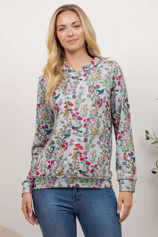 Colorful Flower Garden Print Pullover Hoodie