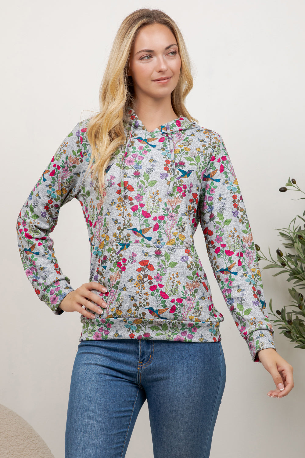 Colorful Flower Garden Print Pullover Hoodie
