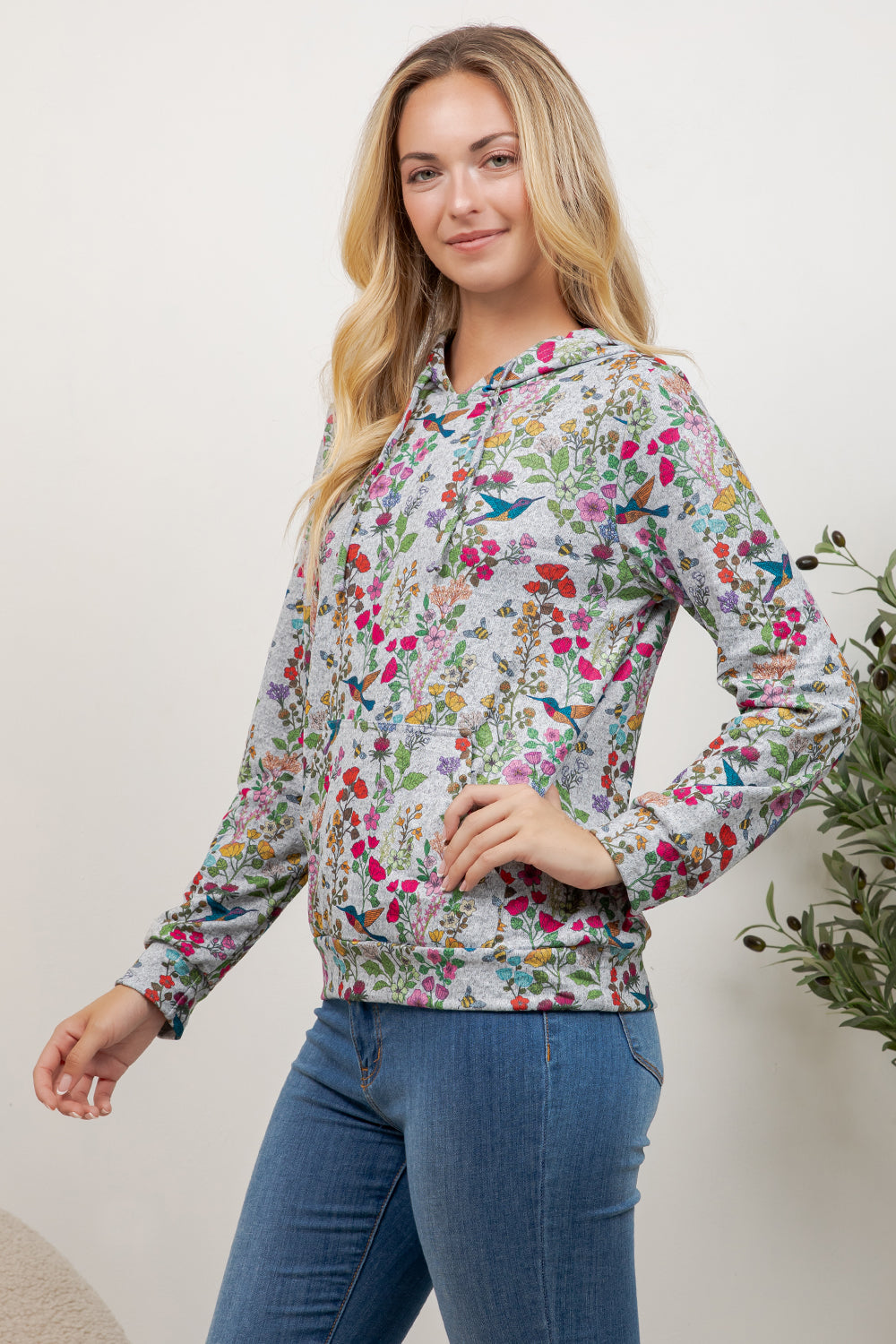 Colorful Flower Garden Print Pullover Hoodie