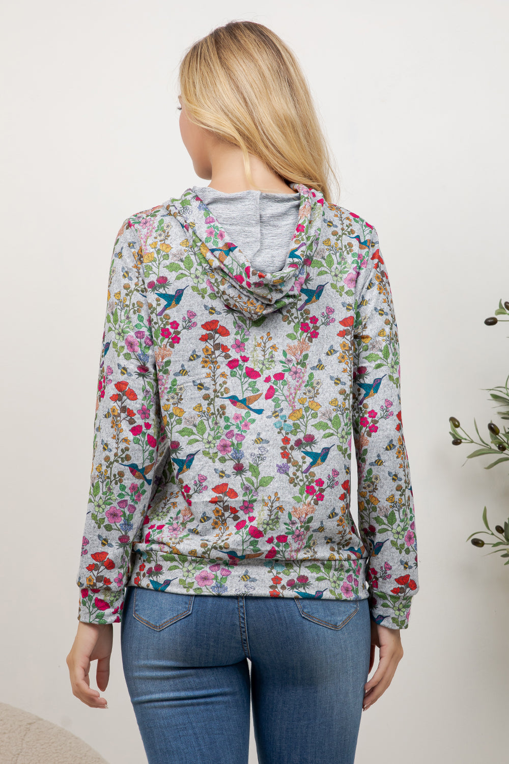 Colorful Flower Garden Print Pullover Hoodie