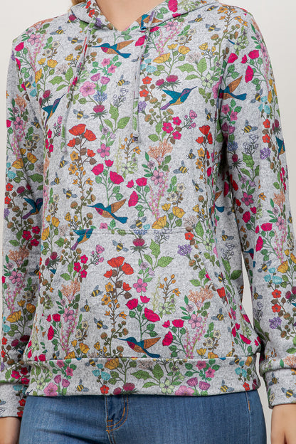 Colorful Flower Garden Print Pullover Hoodie