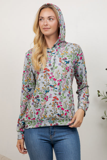 Colorful Flower Garden Print Pullover Hoodie