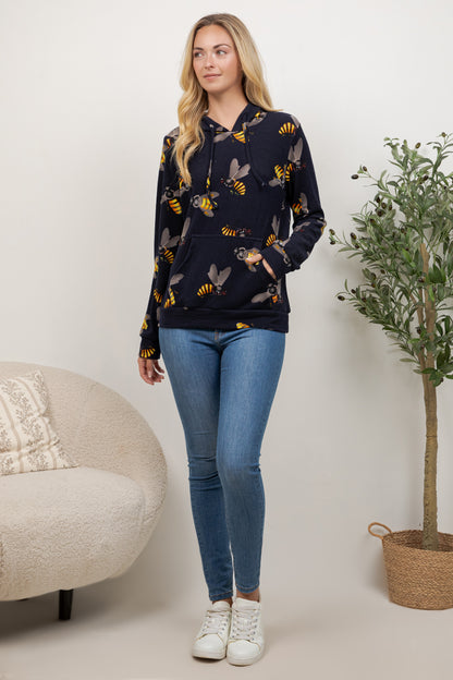 Big Bee Print Pullover Hoodie