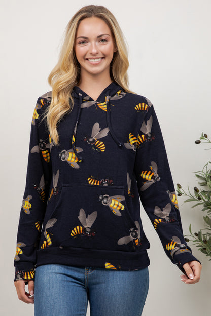 Big Bee Print Pullover Hoodie