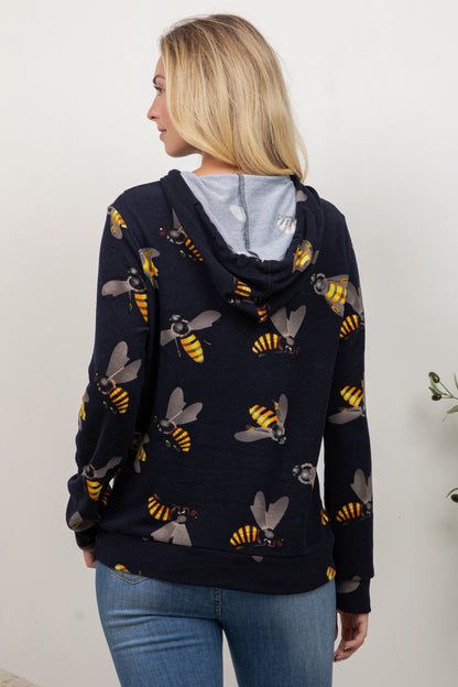 Big Bee Print Pullover Hoodie