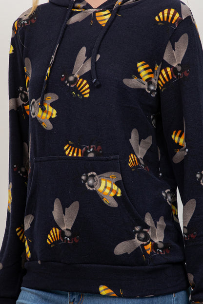Big Bee Print Pullover Hoodie