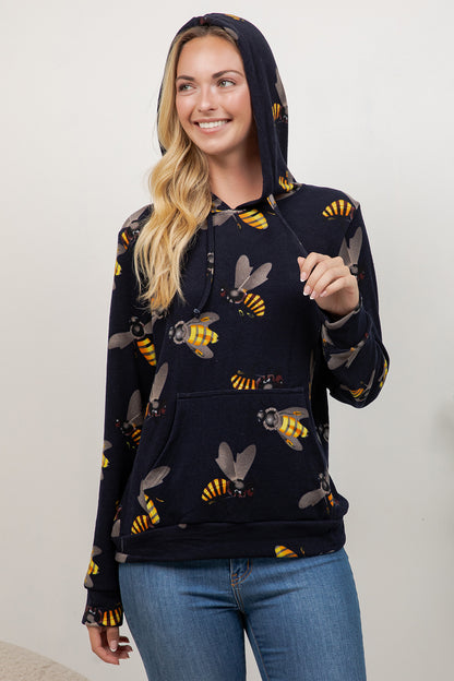 Big Bee Print Pullover Hoodie