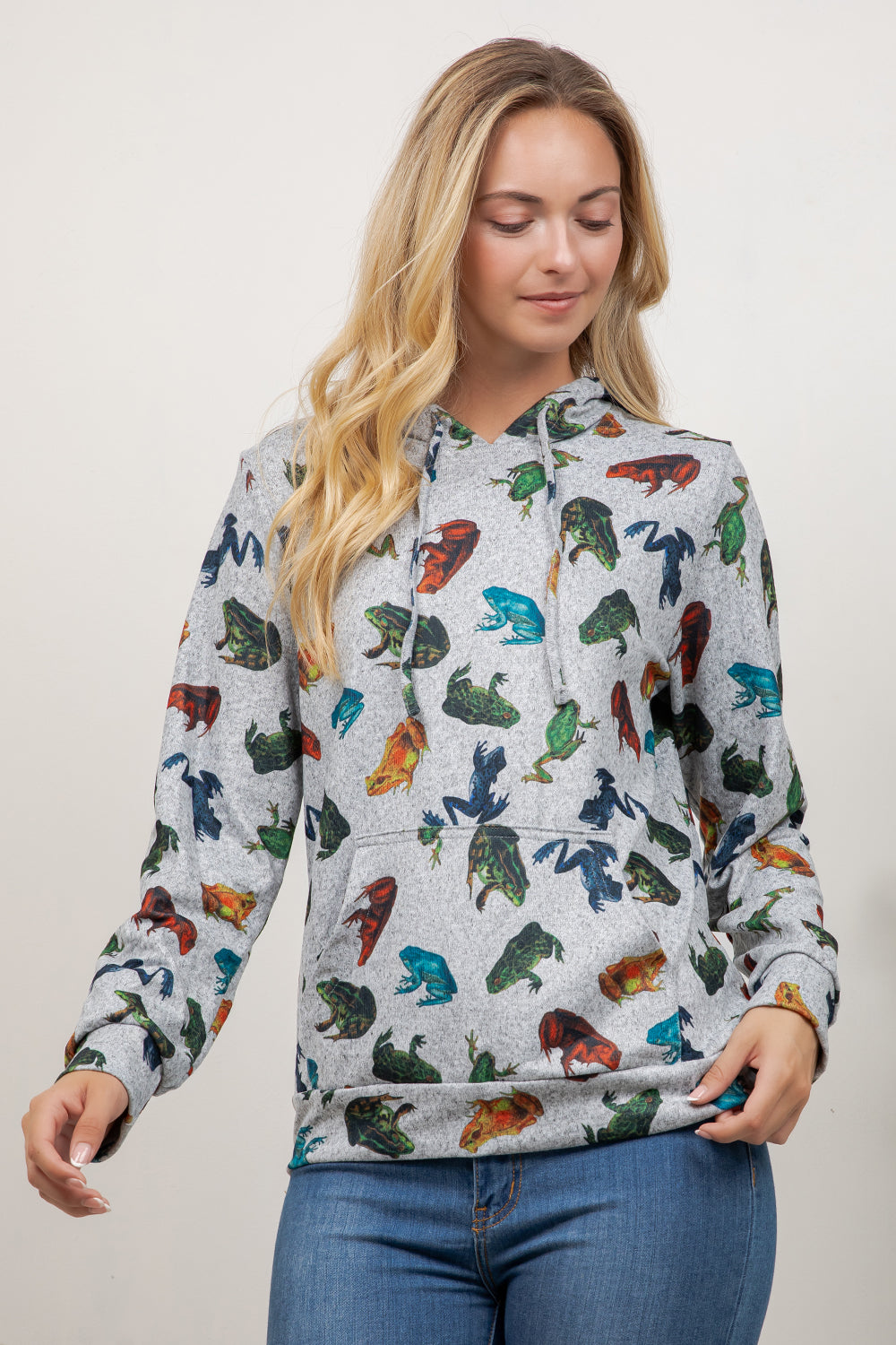 Colorful Frog Print Pullover Hoodie