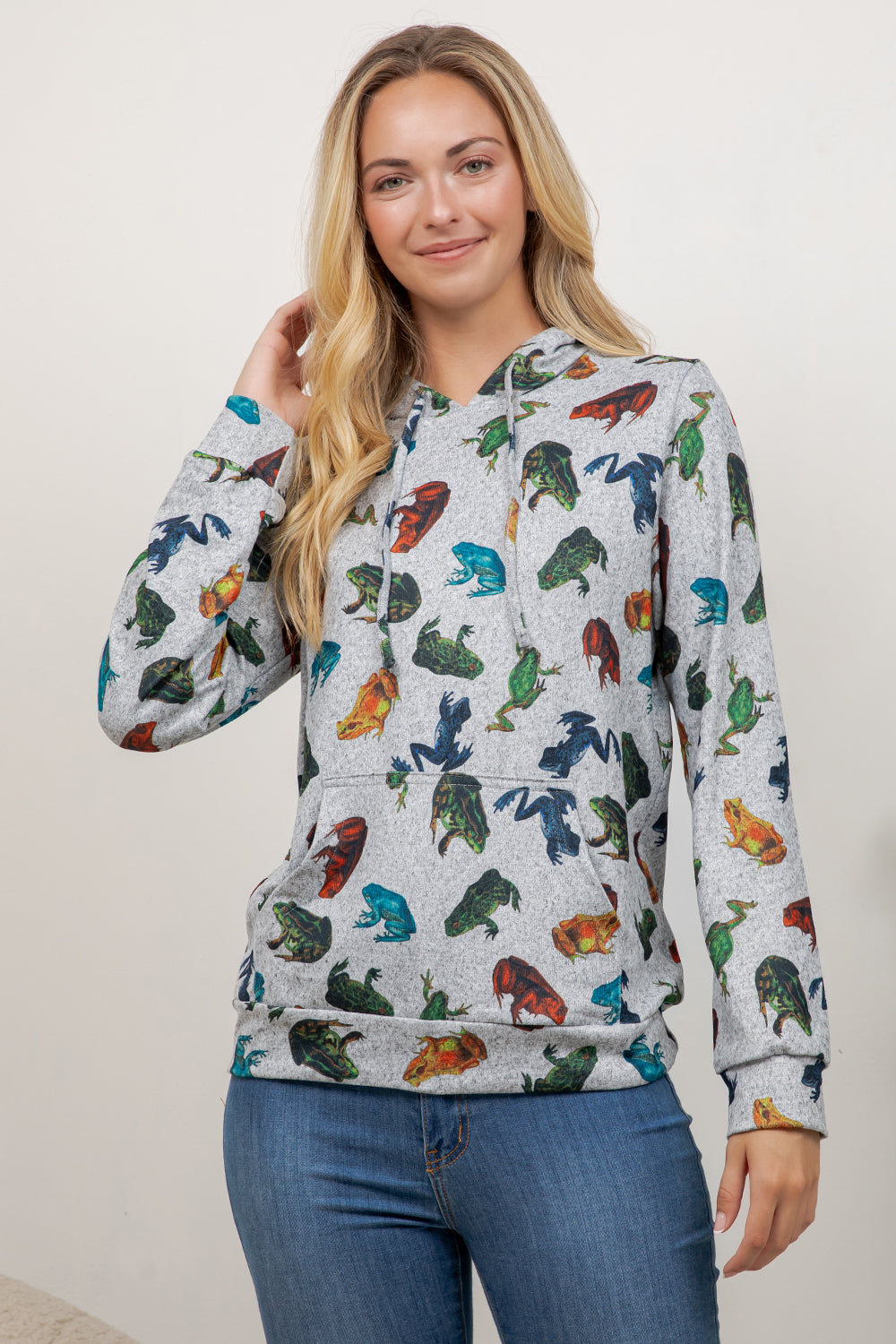 Colorful Frog Print Pullover Hoodie