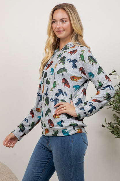 Colorful Frog Print Pullover Hoodie