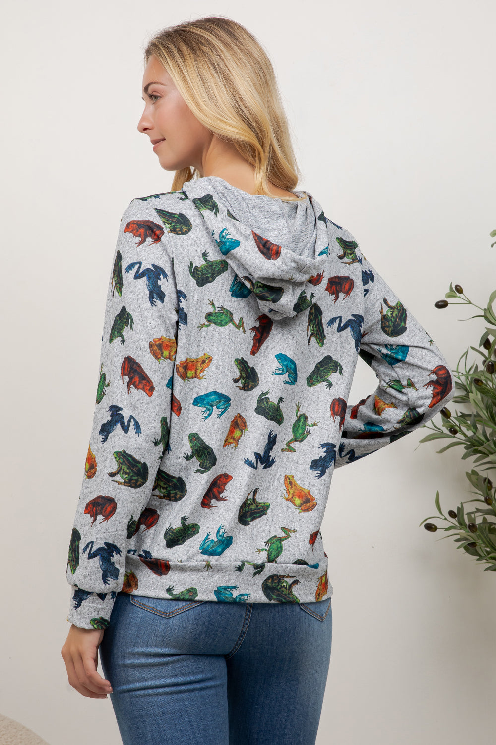 Colorful Frog Print Pullover Hoodie
