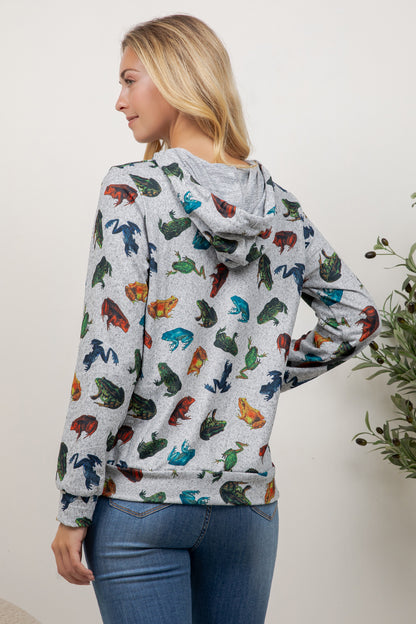 Colorful Frog Print Pullover Hoodie