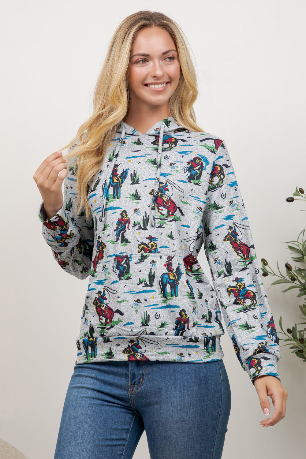 Cow Boy Print Pullover Hoodie