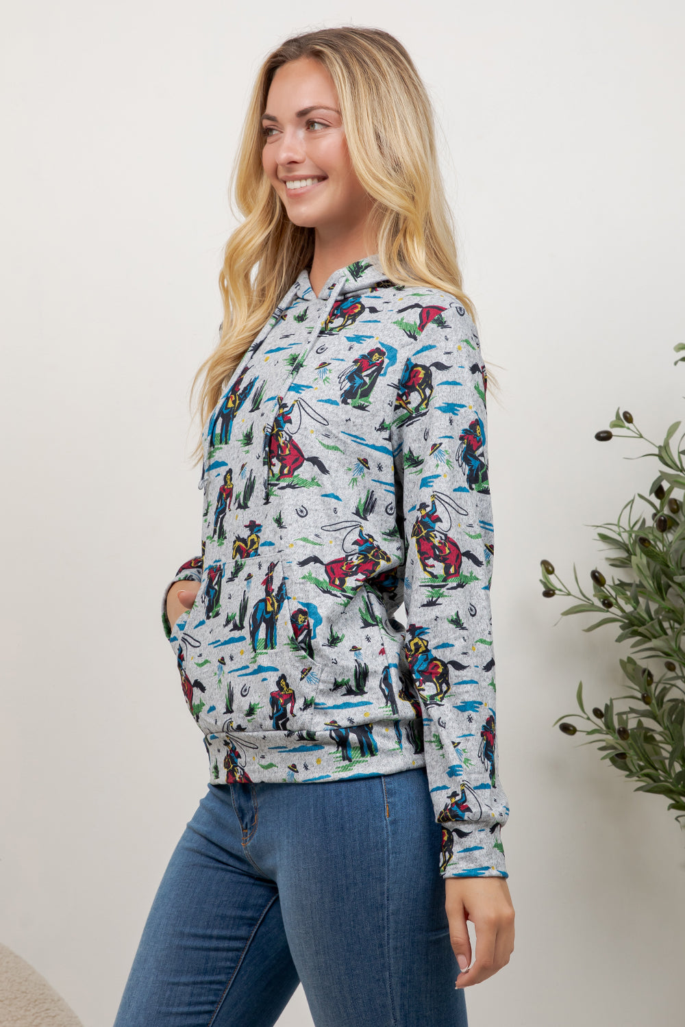 Cow Boy Print Pullover Hoodie