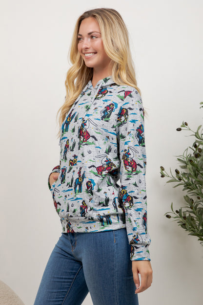 Cow Boy Print Pullover Hoodie