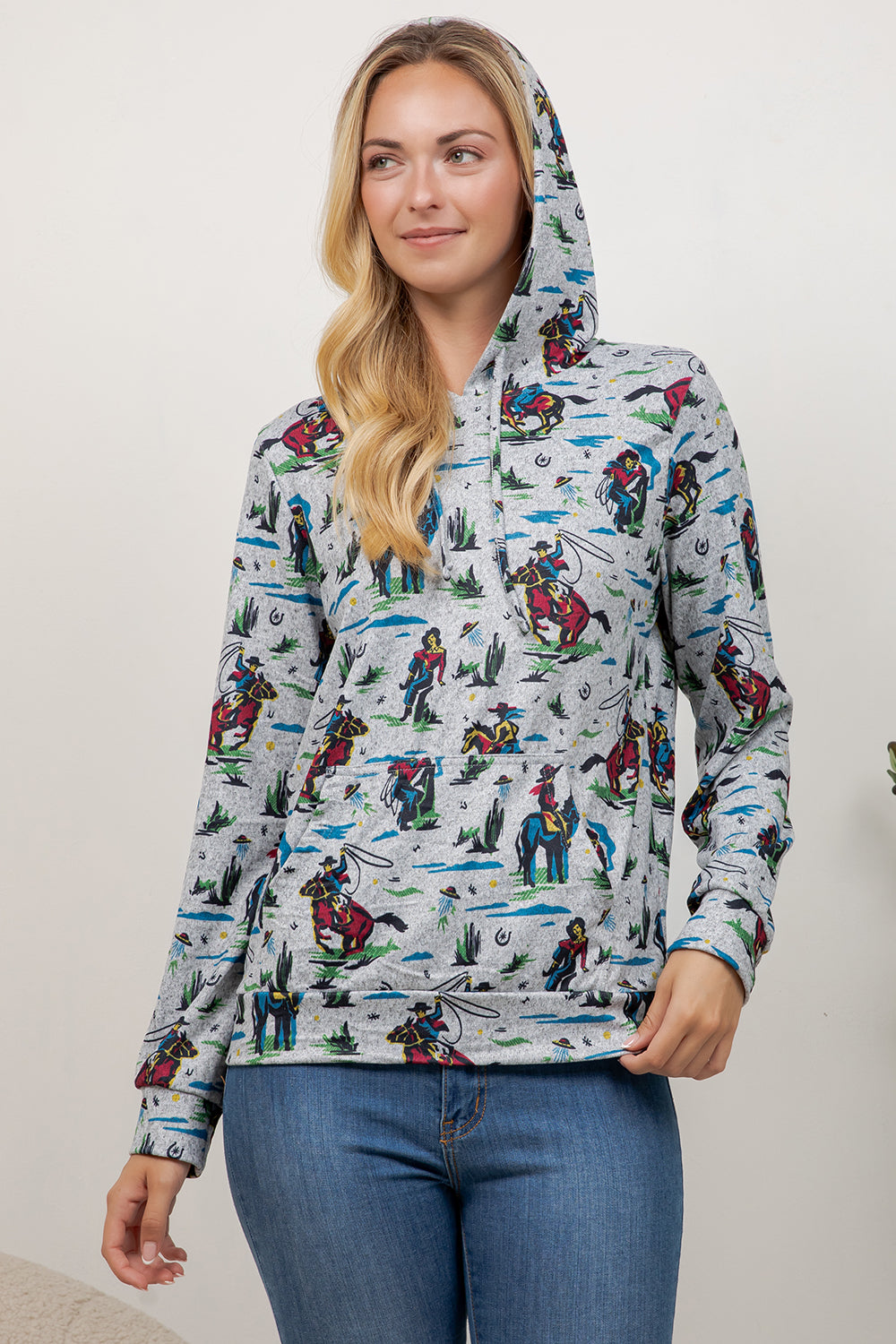 Cow Boy Print Pullover Hoodie