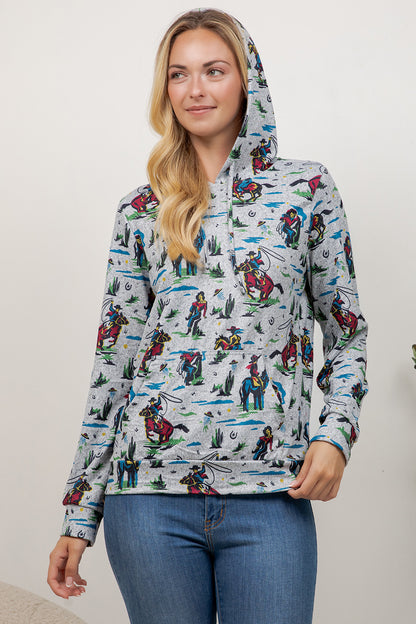 Cow Boy Print Pullover Hoodie