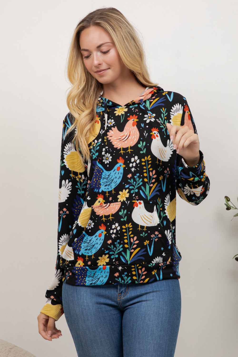 Rooster Floral Pullover Hoodie