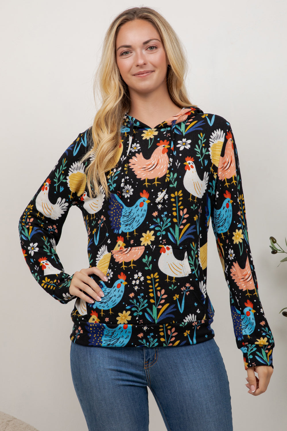Rooster Floral Pullover Hoodie