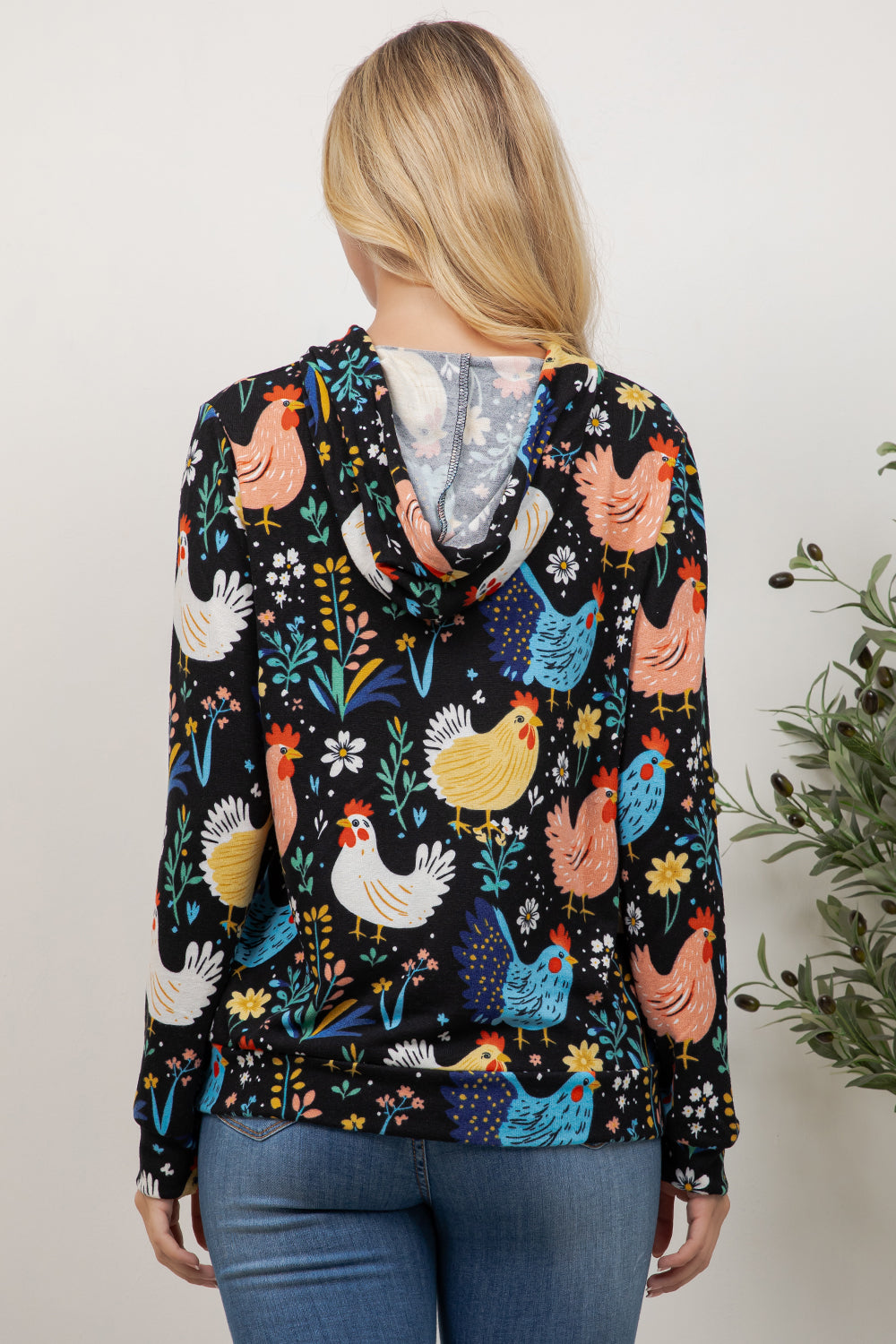 Rooster Floral Pullover Hoodie