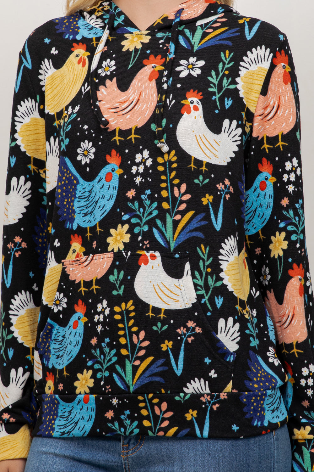 Rooster Floral Pullover Hoodie