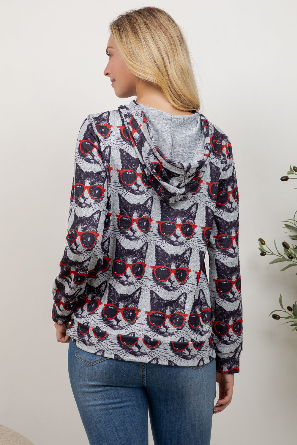 Cool Cats With Glass On Print Pullover Hoodie