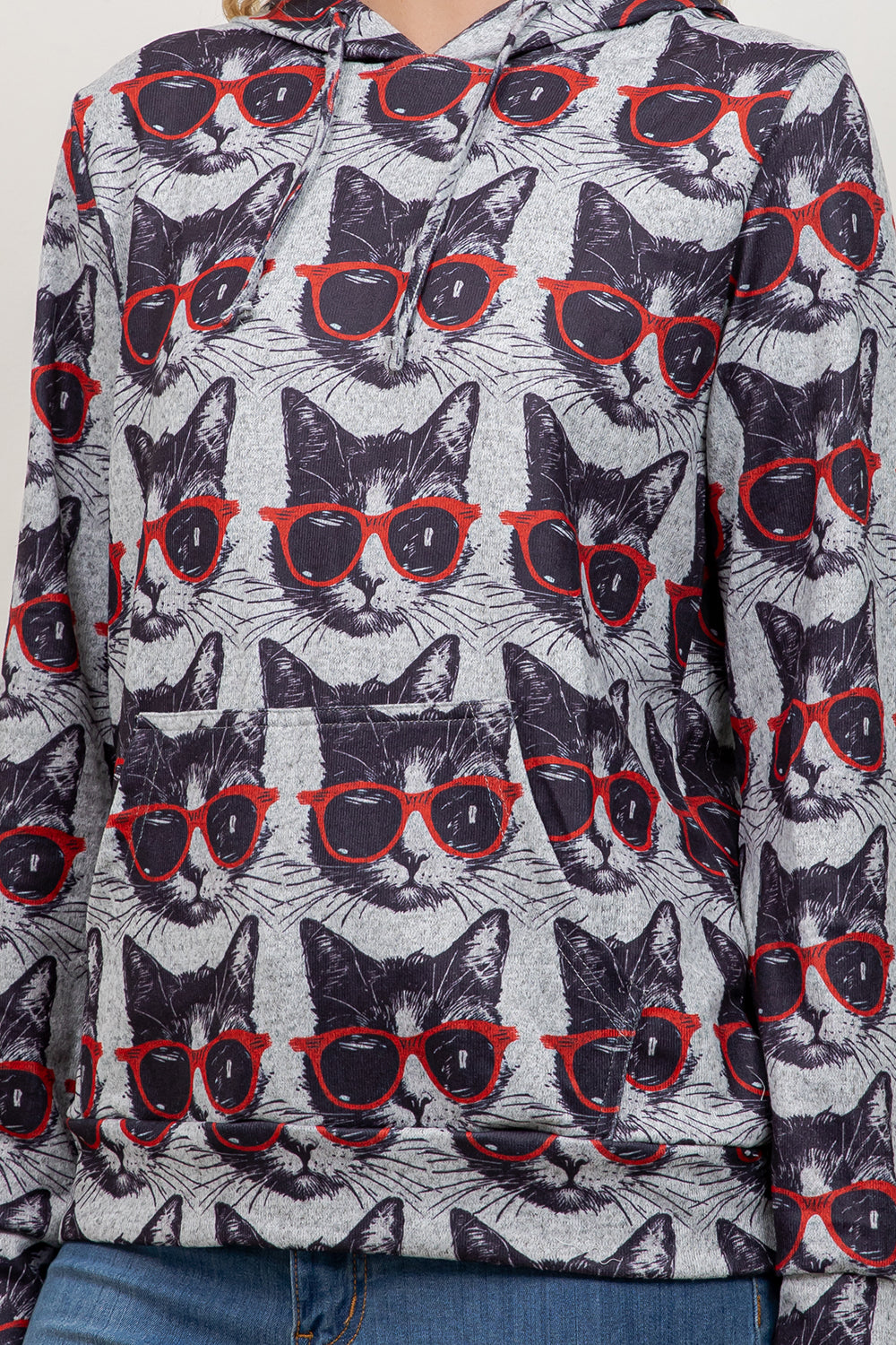 Cool Cats With Glass On Print Pullover Hoodie