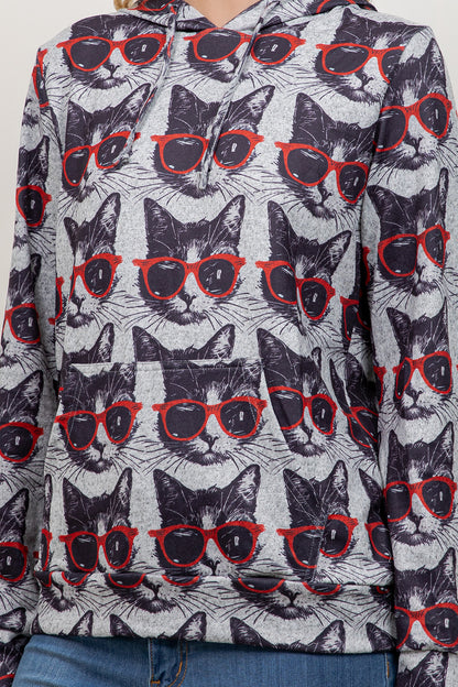 Cool Cats With Glass On Print Pullover Hoodie