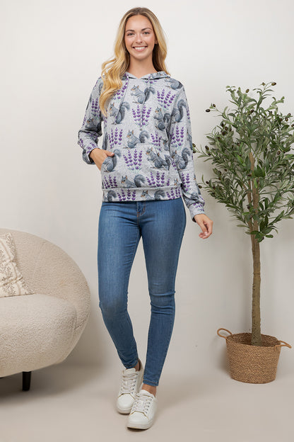 Squirrel Print Pullover Hoodie