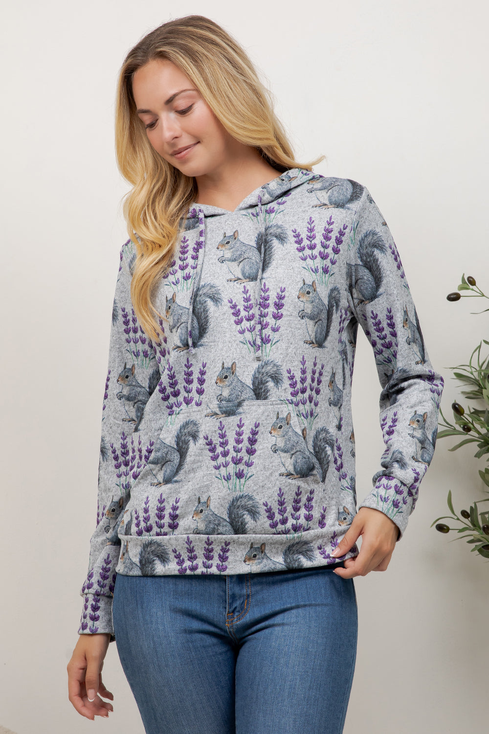 Squirrel Print Pullover Hoodie