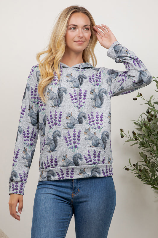 Squirrel Print Pullover Hoodie