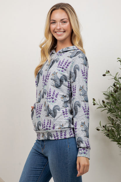 Squirrel Print Pullover Hoodie