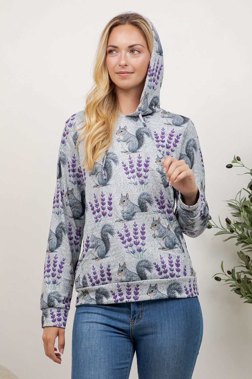 Squirrel Print Pullover Hoodie
