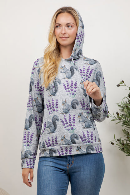 Squirrel Print Pullover Hoodie