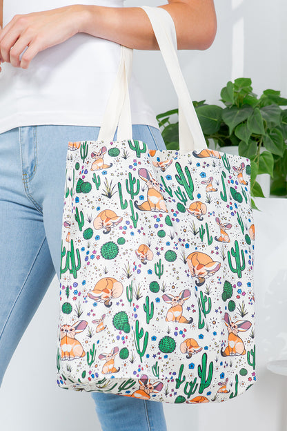 Cactus And Red Fox Canvas Tote Bag