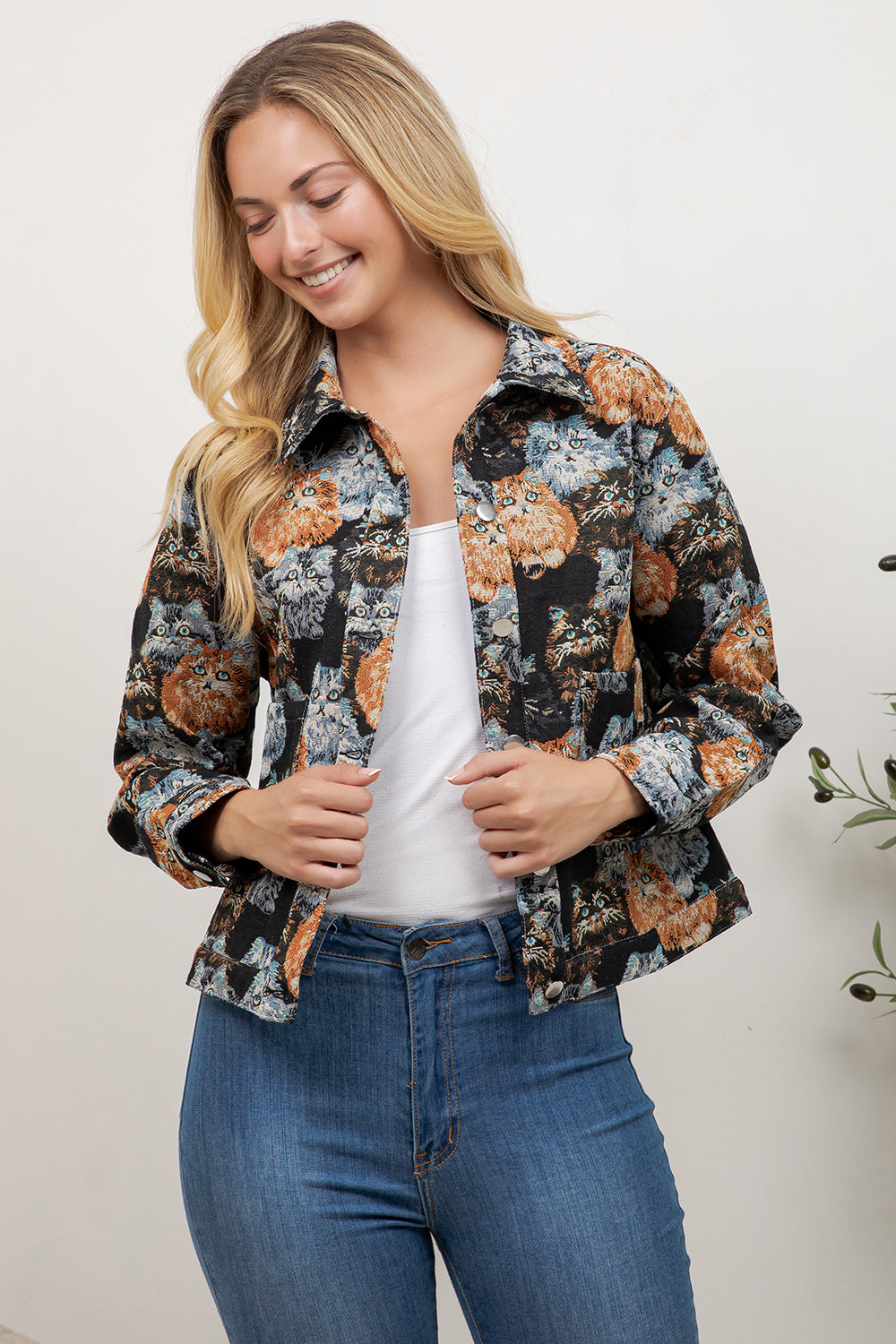 Seamless Variety Cat Print Jacket