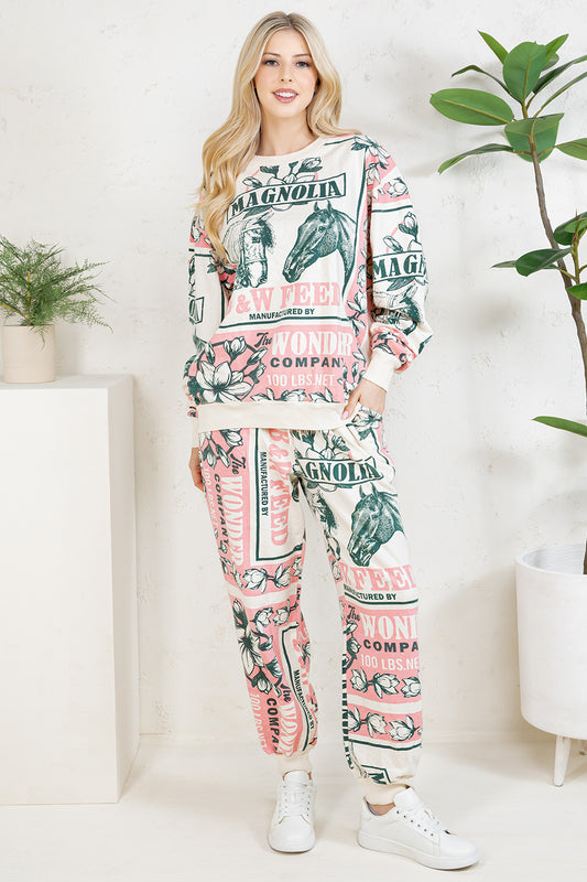 PINK HORSE - COTTON SWEATSHIRT & PANTS