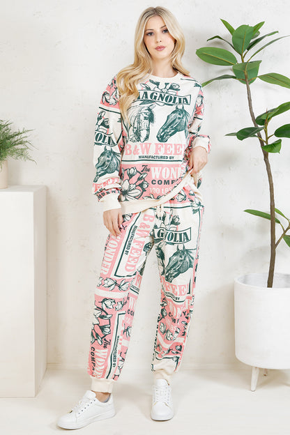 PINK HORSE - COTTON SWEATSHIRT & PANTS