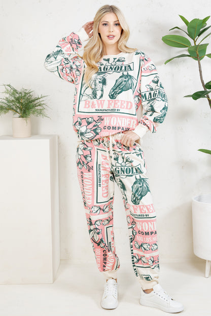 PINK HORSE - COTTON SWEATSHIRT & PANTS