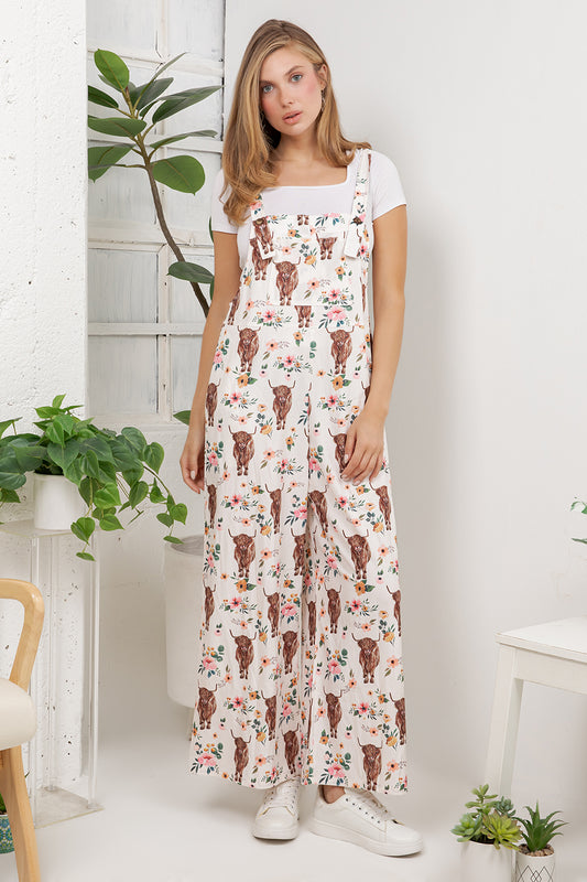 Highland Cows Overall Jumpsuit (Wide Leg)