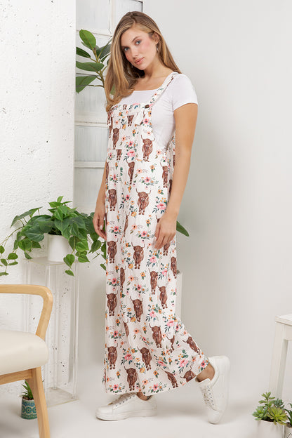 Highland Cows Overall Jumpsuit (Wide Leg)