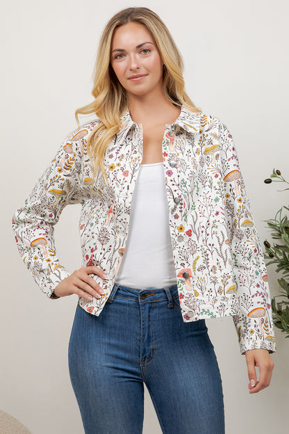 Whimsical Woodland Mushroom & Wildflower Print Jacket
