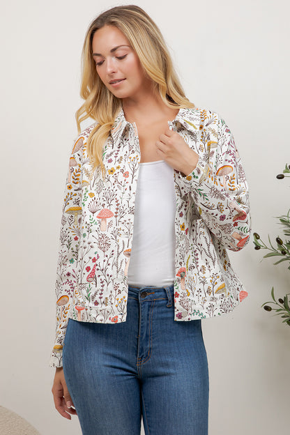 Whimsical Woodland Mushroom & Wildflower Print Jacket