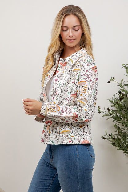 Whimsical Woodland Mushroom & Wildflower Print Jacket