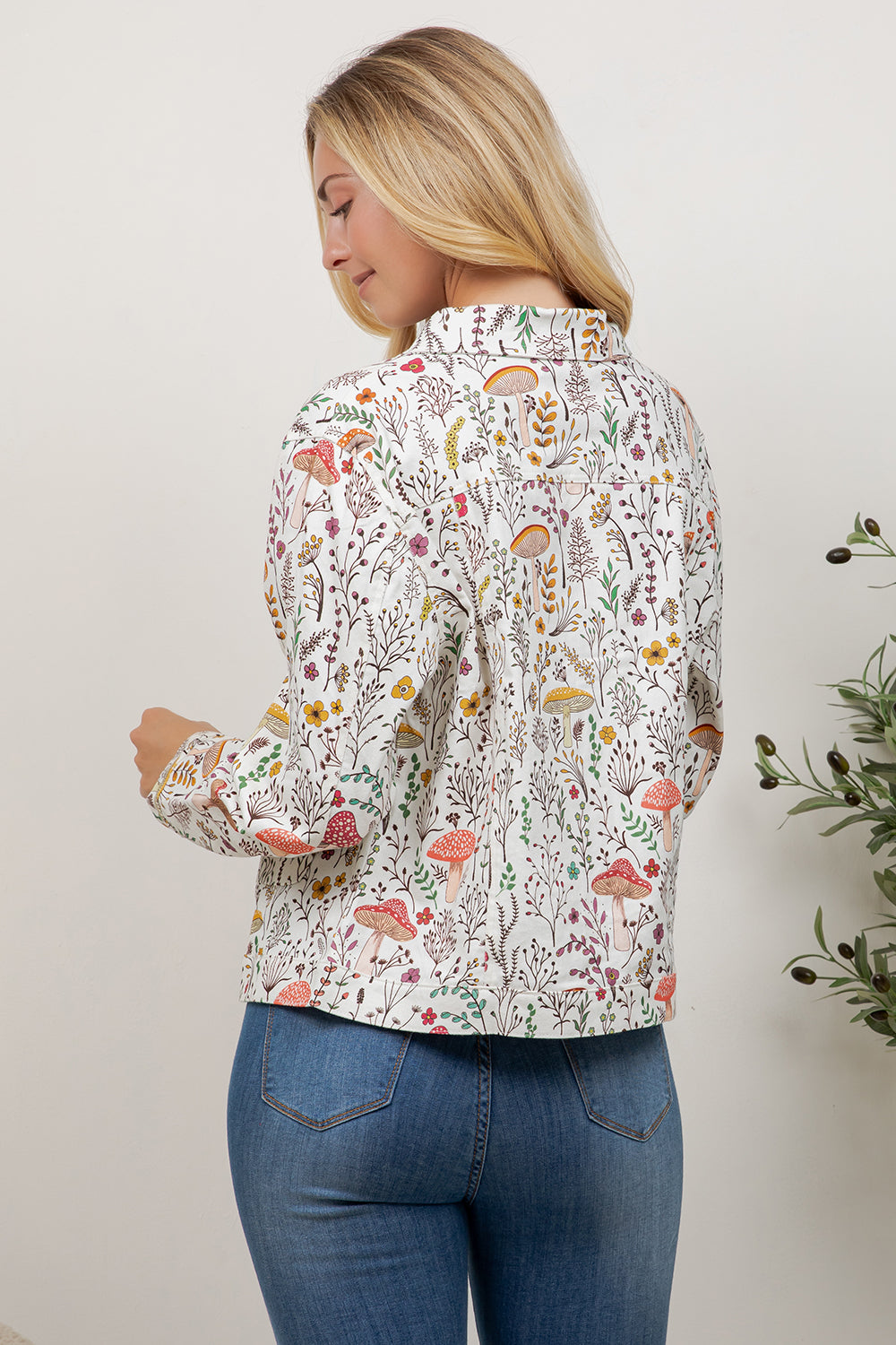 Whimsical Woodland Mushroom & Wildflower Print Jacket