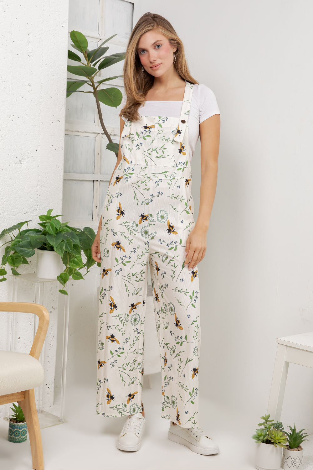 Floral Bees Overall Jumpsuit