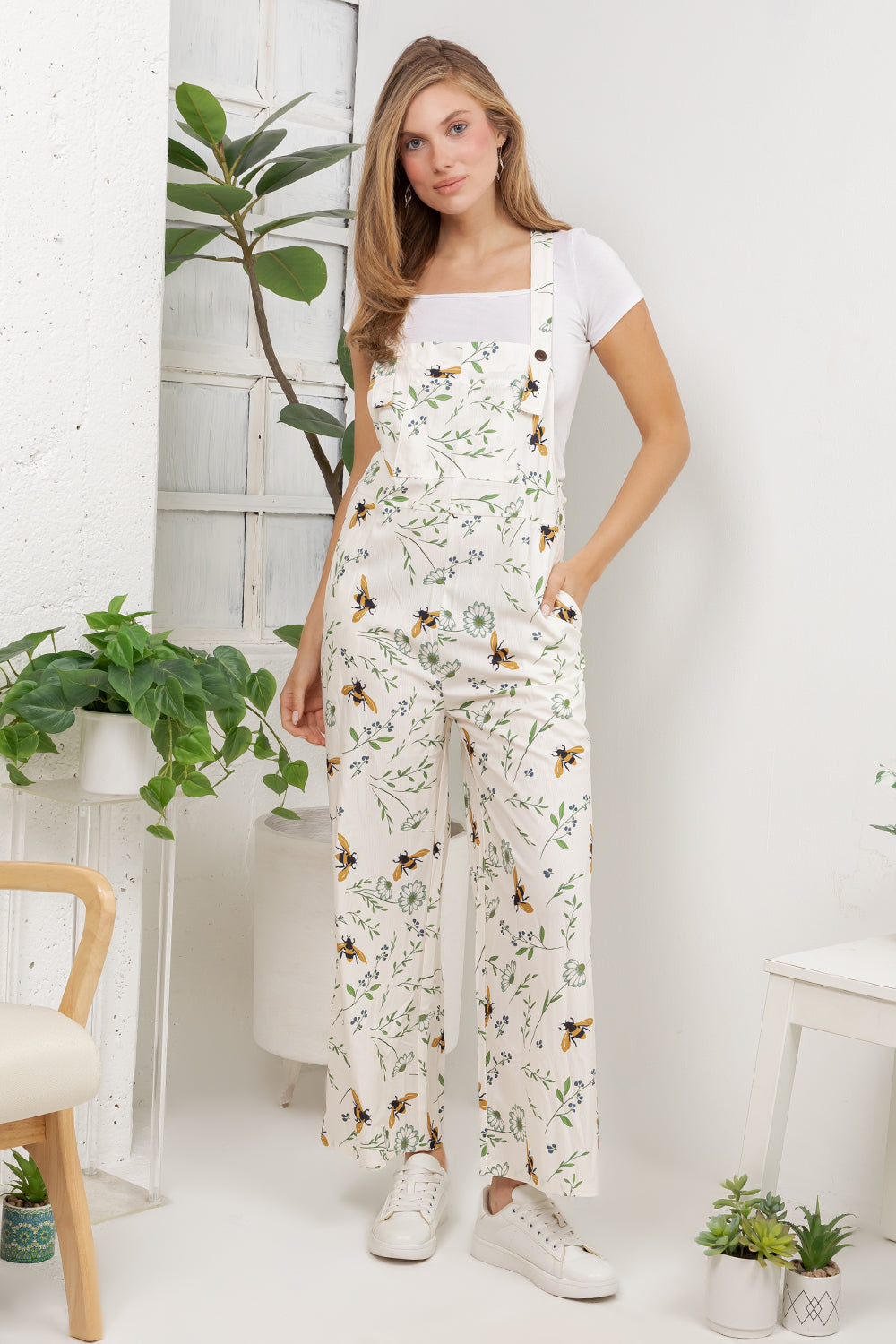Floral Bees Overall Jumpsuit