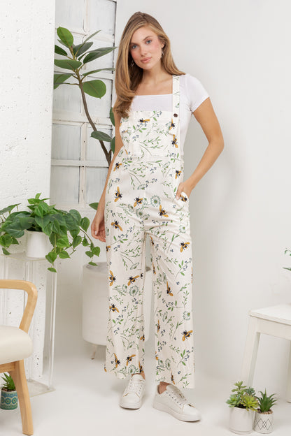 Floral Bees Overall Jumpsuit